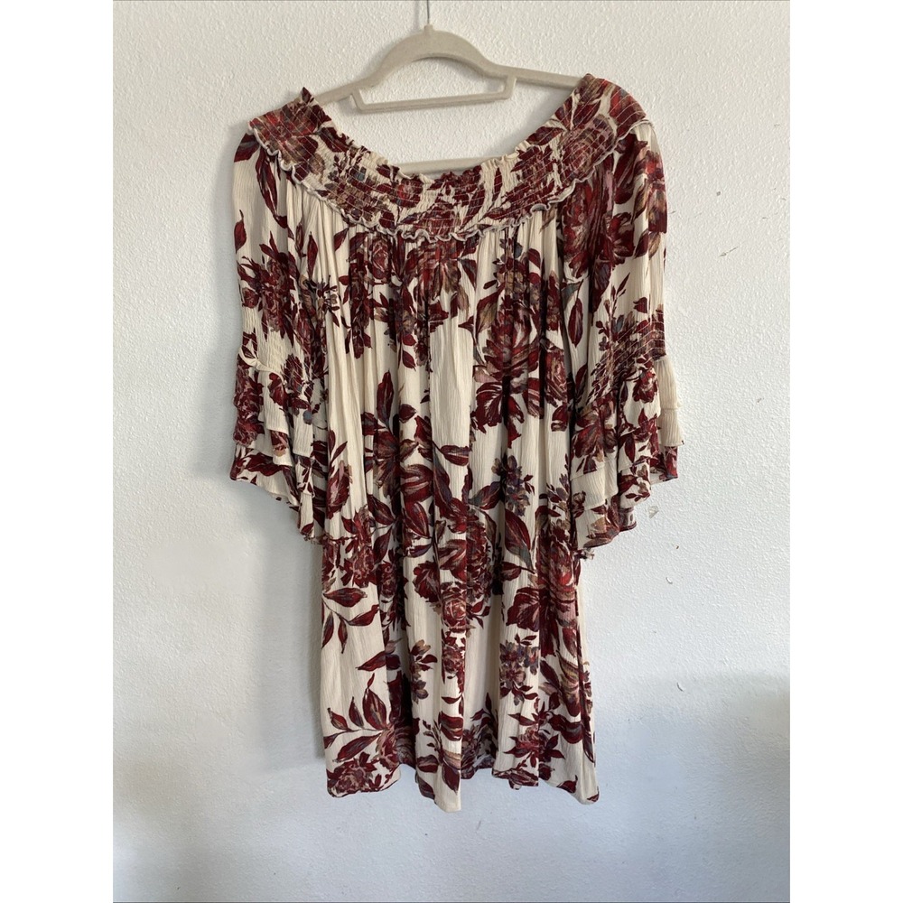 MISS ME - Off Shoulder Red Floral Blouse Size Small Summer Cottagecore Boho - Picture 7 of 9